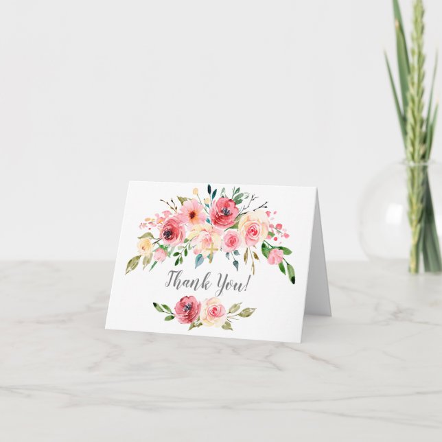Peonies Rose Floral Communion Thank You Note Card (Front)