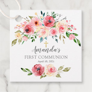 Peonies Rose Floral First Holy Communion Favour Tags