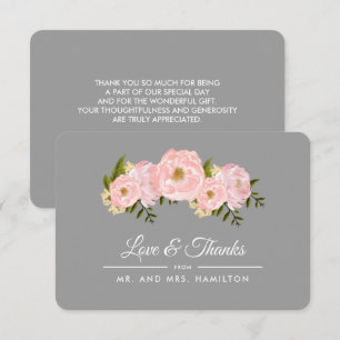 Peonies rose pâle Gris Carte de remerciements Mari