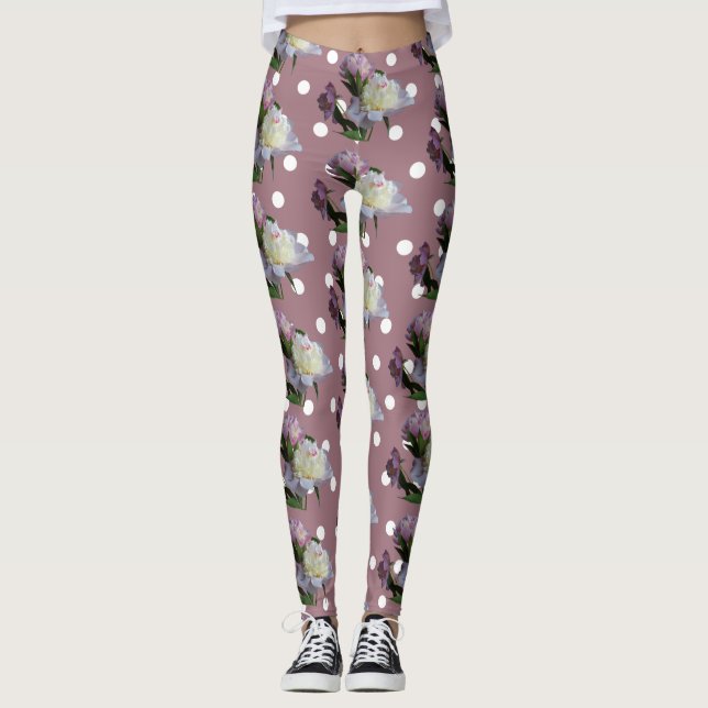 Peonies roses Élégantes Leggings Personnalisés (Devant)