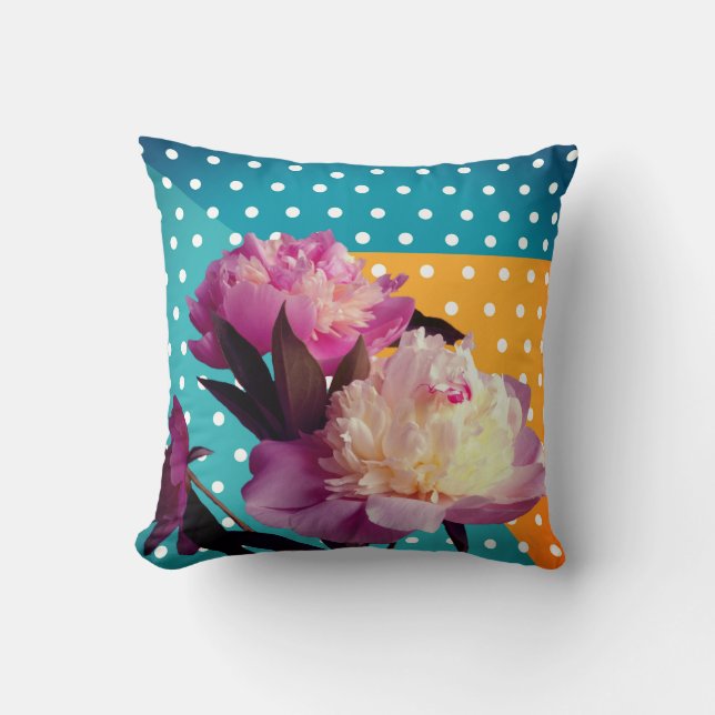 Peonies roses et points Coussin personnalisé (Recto)