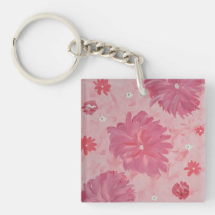 Peonies roses Floral Acrylique Carré Porte - clé