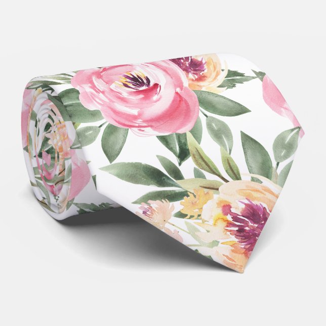 Peonies roses Floral Aquarelle Fleurs cravate (Roulé)