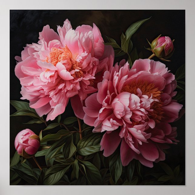 Peonies roses Flower Art Imprimer Poster (Devant)
