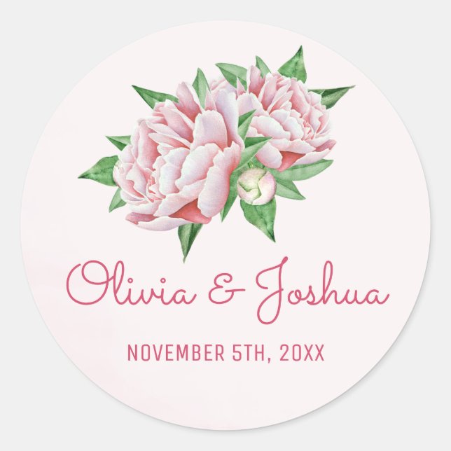 Peonies roses Stickers Mariage aquarelle (Devant)