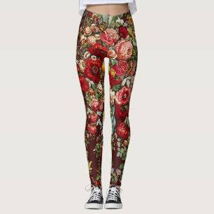 Peonies & Roses Vintage Chintz Floral Pattern Leggings