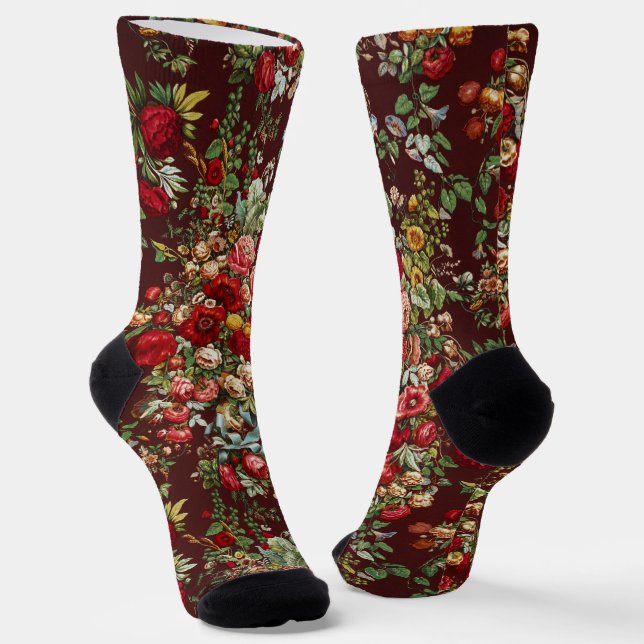 Peonies & Roses,Vintage Chintz Floral Pattern Socks (Angled)