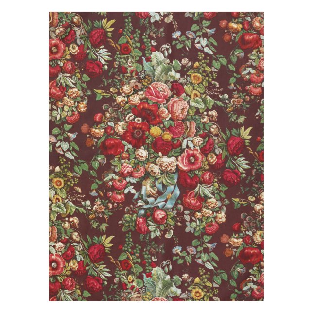 Peonies & Roses,Vintage Chintz Floral Pattern Tablecloth (Front)