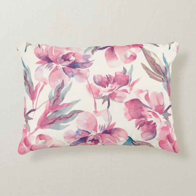 Peonies Seamless Pattern. Watercolor Background.  Accent Pillow (Front)