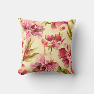Peonies Seamless Pattern. Watercolor Background.  Throw Pillow