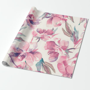 Peonies Seamless Pattern. Watercolor Background. Wrapping Paper