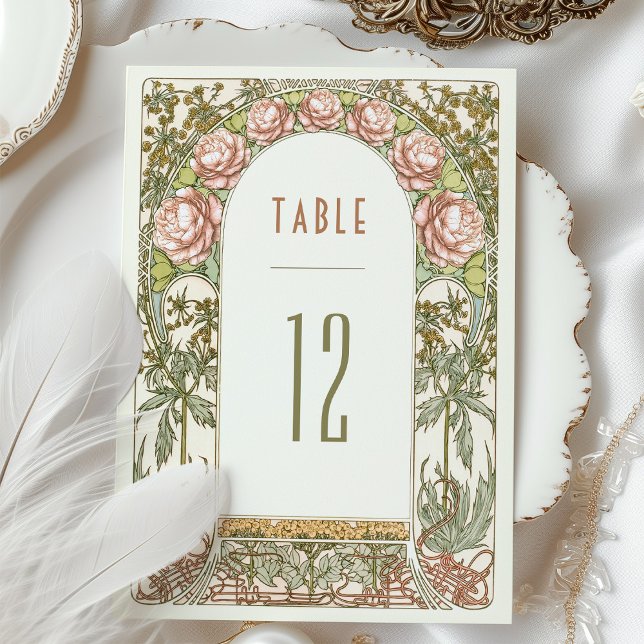 Peonies Table Numbers Vintage Art Nouveau Wedding (Creator Uploaded)