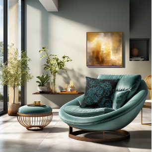 Peonies turquoises sur Coussin noir