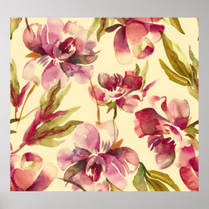 Peonies Watercolor: Seamless Background Bliss Poster
