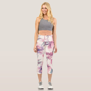 Peonies watercolor: seamless floral background. capri leggings