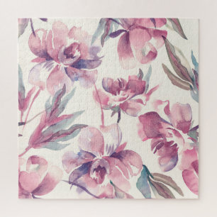 Peonies watercolor: seamless floral background. jigsaw puzzle