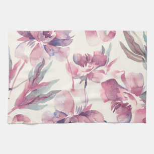 Peonies watercolor: seamless floral background. kitchen towel
