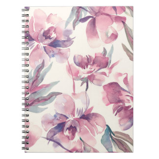 Peonies watercolor: seamless floral background. notebook