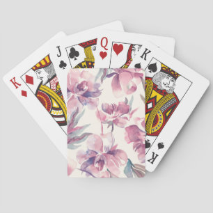 Peonies watercolor: seamless floral background. playing cards