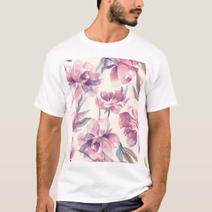 Peonies watercolor: seamless floral background. T-Shirt