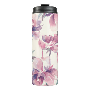 Peonies watercolor: seamless floral background. thermal tumbler