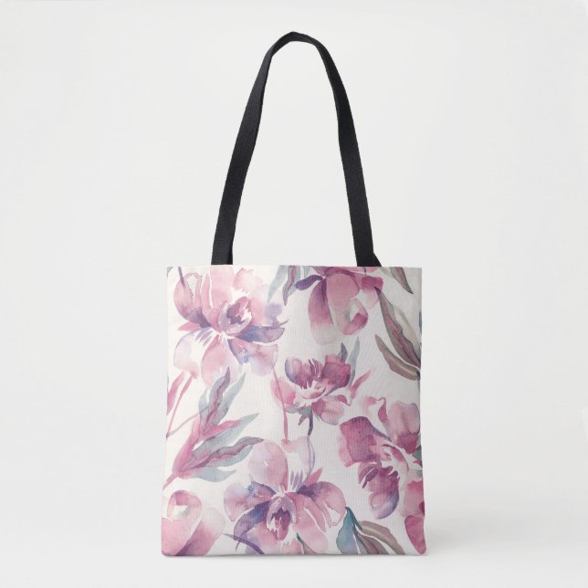 Peonies watercolor: seamless floral background. tote bag (Front)