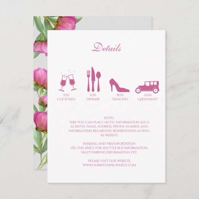 Peonies Wedding DETAILS Invitation (Front/Back)
