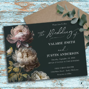 Peonies Wedding Moody Floral  Invitation