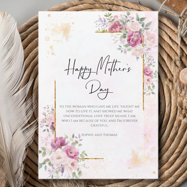 Peonies with gold frame mother's day holiday card (Creator Uploaded)
