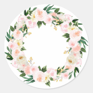 Peonies wreath in watercolor classic round sticker