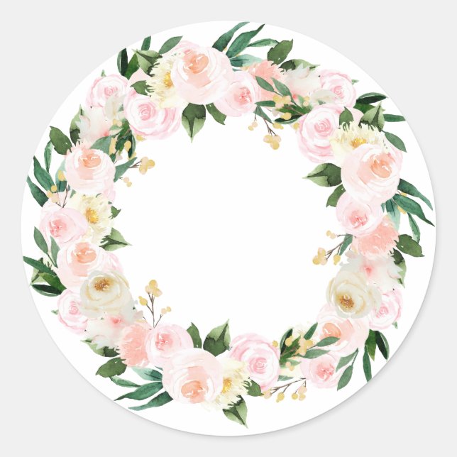 Peonies wreath in watercolor classic round sticker (Front)