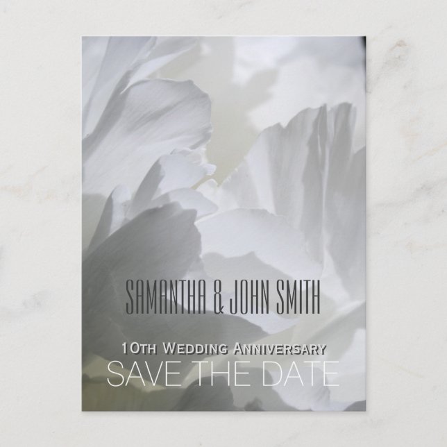 Peony 10th Wedding Anniversary Save the Date 1 Announcement Postcard (Front)
