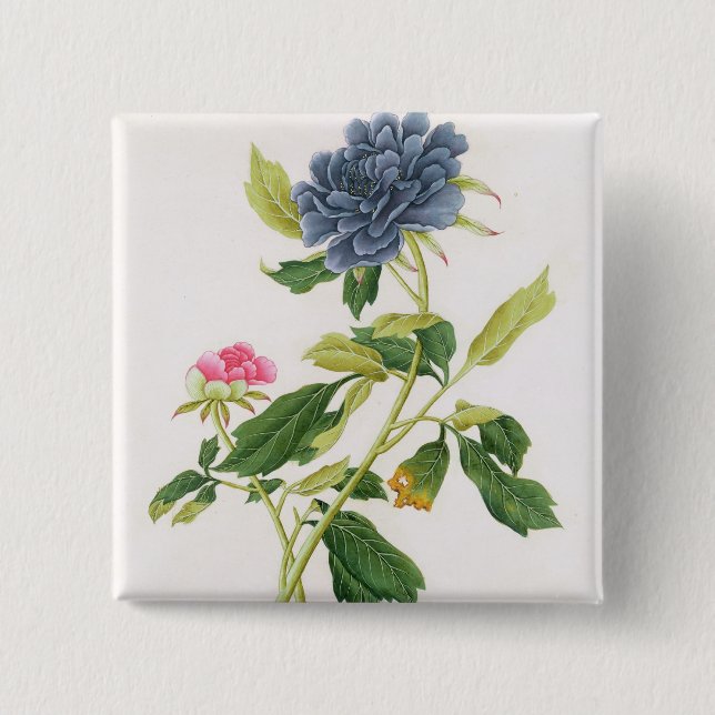 Peony 2 Inch Square Button (Front)