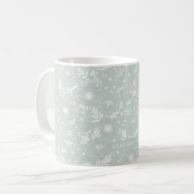 Peony And Anemone Illustrated Floral Coffee Mug (Front Left)
