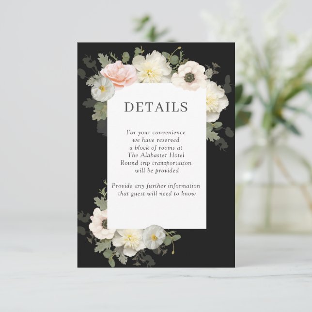 Peony and Anemone Wedding Details Enclosure Card (Standing Front)