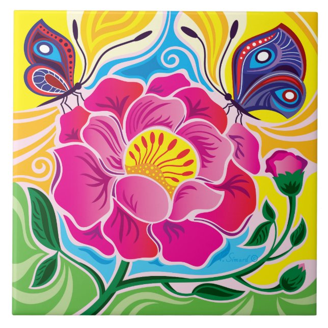 Peony and Butterflies Tile (Front)