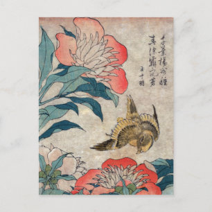 Peony and Canary, Hokusai Postcard