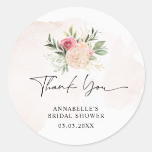 Peony and Gold Bloom Bridal Baby Shower Sticker