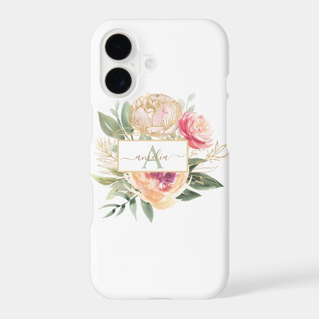 Peony and Gold Bloom Monogram Name (Back)