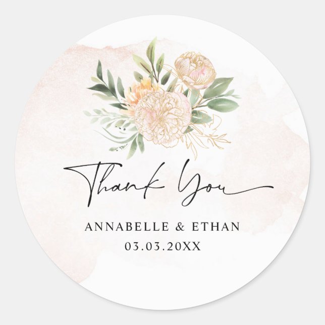 Peony and Gold Bloom Thank you Sticker (Front)