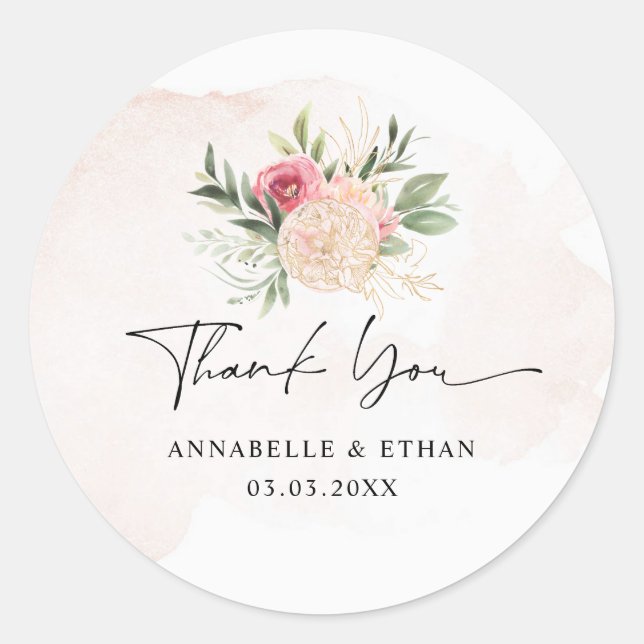 Peony and Gold Bloom Thank you Sticker (Front)