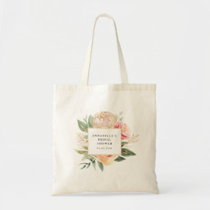 Peony and Gold Flowers Bridal Shower Tote Bag