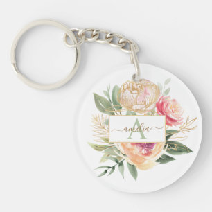Peony and Gold Flowers Nom du monogramme