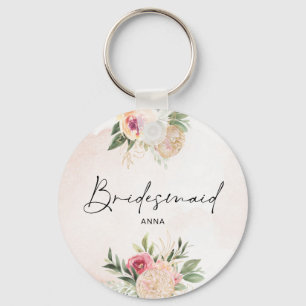 Peony and Gold Foil Bloom Bridesmaid Key Ring