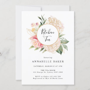 Peony and Gold Foil Bloom Kitchen Tea Invitation