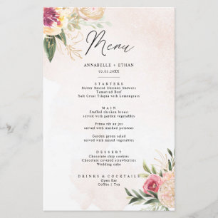 Peony and Gold Foil Bloom Menu Card