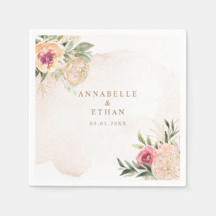Peony and Gold Foil Bloom Wedding Napkin