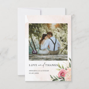 Peony and Gold Foil Bloom Wedding Thank You Card