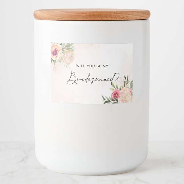 Peony and Gold Foil Blooms Bridesmaid Candle Label (Front)