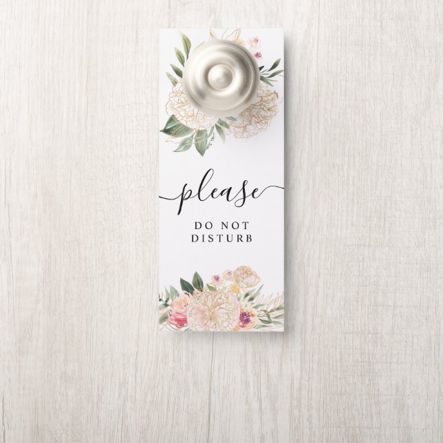 Peony and Gold Foil Blooms Door Hanger (On Knob)